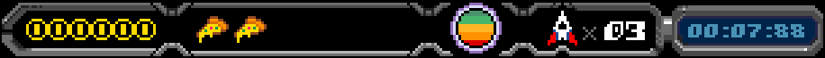 The game HUD showing score, pizzas required, shield energy, lives and level timer